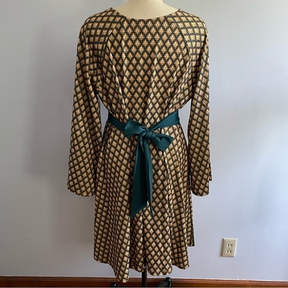 Unique Vintage Blue/Green & Gold Deco Motif Print Flare Dress- Size 3X (20)- NWT - Picture 7 of 9